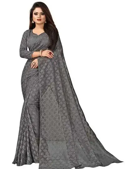 VANRAJ CREATION Women's rasal Net Saree With Unstitched Blouse Piece