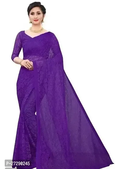 Elegant Purple Net Self Pattern Bollywood Saree with Blouse piece