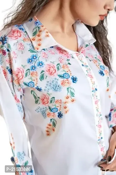 DHARMA SHOP Women's Crepe Straight Floral Printeded Shirt-thumb2