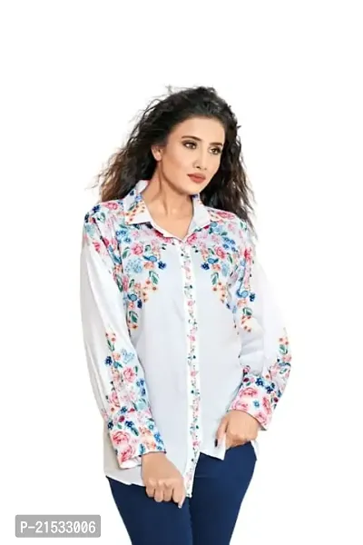 DHARMA SHOP Women's Crepe Straight Floral Printeded Shirt-thumb0