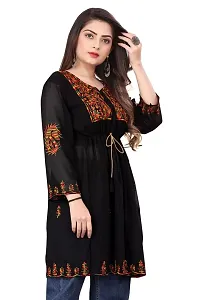 DHARMA SHOP Women's Georgette Fit  Flare Rainbow Embroidery Top (Black,M)-thumb3