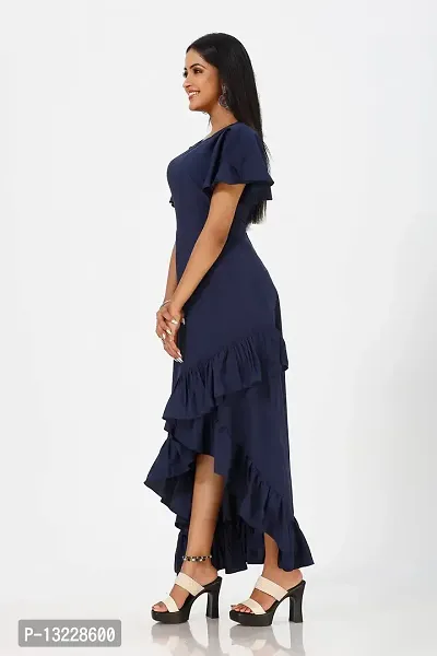 Mrutbaa Women's Wear Nevy Blue Colour Crepe Fabric Short Sleeve Causal Wear Plain Dress-thumb5