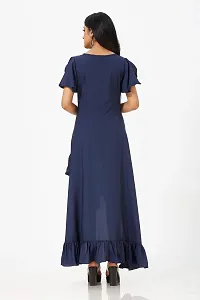 Mrutbaa Women's Wear Nevy Blue Colour Crepe Fabric Short Sleeve Causal Wear Plain Dress-thumb1