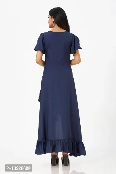 Mrutbaa Women's Wear Nevy Blue Colour Crepe Fabric Short Sleeve Causal Wear Plain Dress-thumb2