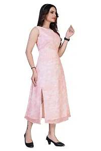 Mrutbaa Women's Wear Peach Colour Chiffon Fabric Sleevless Causal Wear Printed Dress-thumb2
