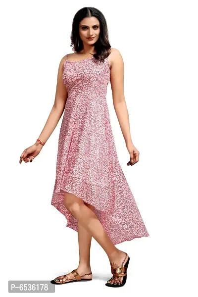 Stylish Chiffon Pink Floral Print Square Neck Sleeveless Dress For Women-thumb3