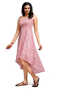 Stylish Chiffon Pink Floral Print Square Neck Sleeveless Dress For Women-thumb1