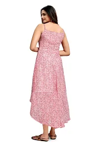 Stylish Chiffon Pink Floral Print Square Neck Sleeveless Dress For Women-thumb3