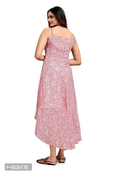 Stylish Chiffon Pink Floral Print Square Neck Sleeveless Dress For Women-thumb4