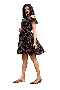 Stylish Chiffon Black Floral Print Choker Neck Off Shoulder Sleeve Dress For Women-thumb2