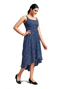 Stylish Chiffon Navy Blue Floral Print Square Neck Sleeveless Dress For Women-thumb2