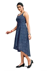 Stylish Chiffon Navy Blue Floral Print Square Neck Sleeveless Dress For Women-thumb1
