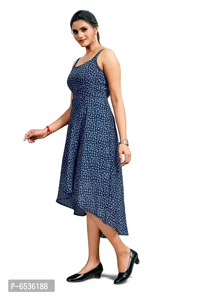 Stylish Chiffon Navy Blue Floral Print Square Neck Sleeveless Dress For Women-thumb2