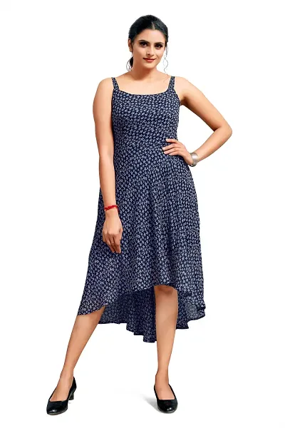 Stylish Chiffon Floral Print Square Neck Sleeveless Dress For Women