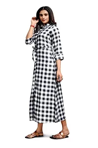 Stylish Crepe White Checked Collared Neck 3/4 Sleeves Dress For Women-thumb1
