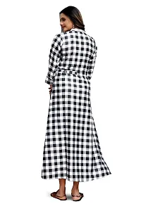 Stylish Crepe White Checked Collared Neck 3/4 Sleeves Dress For Women-thumb3