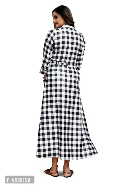Stylish Crepe White Checked Collared Neck 3/4 Sleeves Dress For Women-thumb4