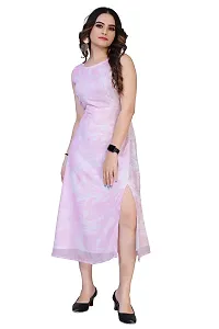 Mrutbaa Women's Wear Pink Colour Chiffon Fabric Sleevless Causal Wear Printed Dress-thumb3