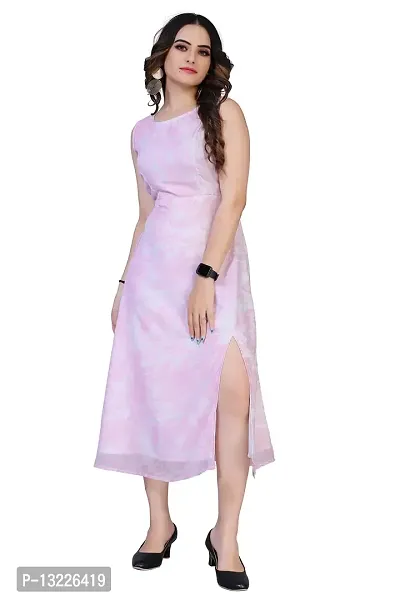 Mrutbaa Women's Wear Pink Colour Chiffon Fabric Sleevless Causal Wear Printed Dress-thumb4