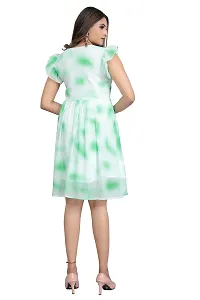 Mrutbaa Women's Wear Green Colour Georgette Fabric Short Sleeve Causal Wear Printed Dress-thumb1