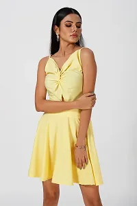 Mrutbaa Women's Wear Yellow Colour Crepe Fabric Shoulder Strap Sleeve Causal Wear Plain Dress-thumb4