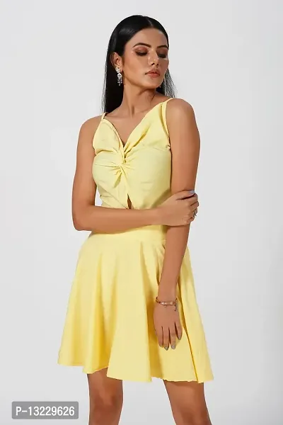 Mrutbaa Women's Wear Yellow Colour Crepe Fabric Shoulder Strap Sleeve Causal Wear Plain Dress-thumb5