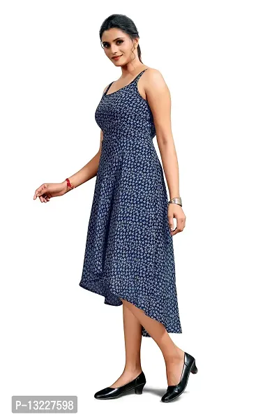 Mrutbaa Women's Wear Blue Colour Chiffon Fabric Shoulder Strap Sleeve Causal Wear Printed Dress_XL-thumb4