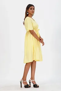 Mrutbaa Women's Wear Yellow Colour Crepe Fabric Short Sleeve Causal Wear Plain Dress-thumb3