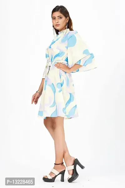 Mrutbaa Women's Wear Multi Colour Crepe Fabric 3/4 Sleeve Causal Wear Printed Dress-S-thumb3