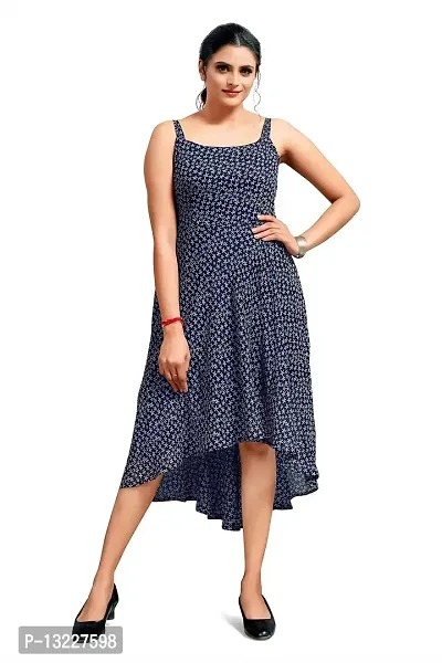 Mrutbaa Women's Wear Blue Colour Chiffon Fabric Shoulder Strap Sleeve Causal Wear Printed Dress_XL-thumb0