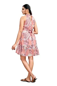 Mrutbaa Women's Wear Chiffon Fabric with Sleevless Causal Wear Printed Mini Dress for Girl's (Color Pink | Size Medium)-thumb3