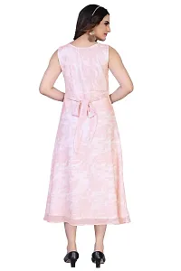 Mrutbaa Women's Wear Peach Colour Chiffon Fabric Sleevless Causal Wear Printed Dress-thumb1