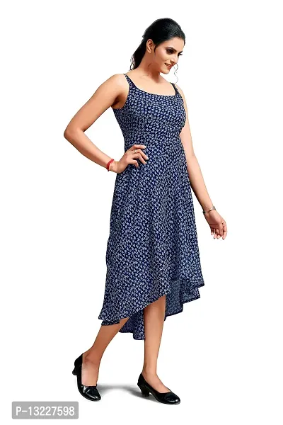 Mrutbaa Women's Wear Blue Colour Chiffon Fabric Shoulder Strap Sleeve Causal Wear Printed Dress_XL-thumb3