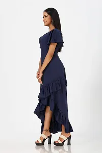 Mrutbaa Women's Wear Nevy Blue Colour Crepe Fabric Short Sleeve Causal Wear Plain Dress-thumb3