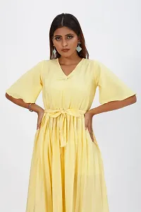 Mrutbaa Women's Wear Yellow Colour Crepe Fabric Short Sleeve Causal Wear Plain Dress-thumb4