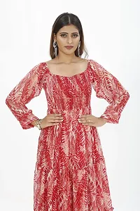 Mrutbaa Women's Chiffon Fabric Full Sleeve Causal Wear Printed Dress Solid Pattern Ankle Length Maxi Dress (Color Red | Size Small)-thumb3