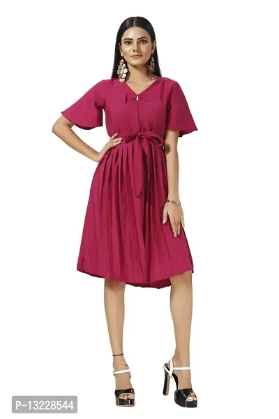 Mrutbaa Women's Wear Purpul Colour Crepe Fabric Short Sleeve Causal Wear Plain Dress Purple