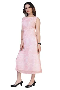 Mrutbaa Women's Wear Peach Colour Chiffon Fabric Sleevless Causal Wear Printed Dress-thumb3