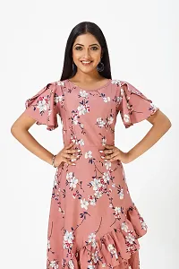 Mrutbaa Women's Wear Peach Colour Crepe Fabric Short Sleeve Causal Wear Printed Dress-thumb4