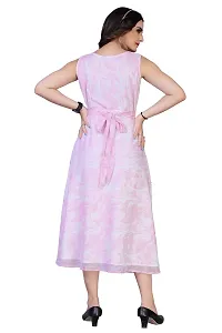 Mrutbaa Women's Wear Pink Colour Chiffon Fabric Sleevless Causal Wear Printed Dress-thumb1