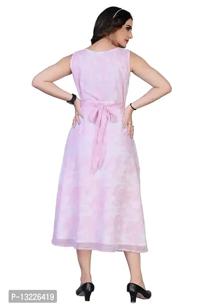 Mrutbaa Women's Wear Pink Colour Chiffon Fabric Sleevless Causal Wear Printed Dress-thumb2
