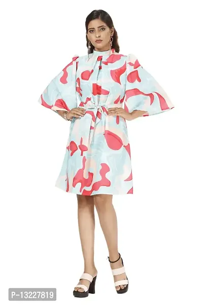 Mrutbaa Women's Wear Multi Colour Crepe Fabric 3/4 Sleeve Causal Wear Printed Dress,