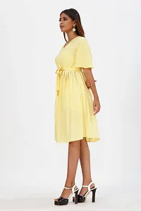 Mrutbaa Women's Wear Yellow Colour Crepe Fabric Short Sleeve Causal Wear Plain Dress-thumb2
