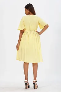 Mrutbaa Women's Wear Yellow Colour Crepe Fabric Short Sleeve Causal Wear Plain Dress-thumb1