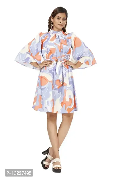 Mrutbaa Women's Wear Multi Colour Crepe Fabric 3/4 Sleeve Causal Wear Printed Dress