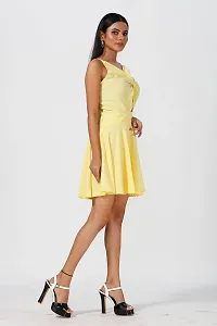 Mrutbaa Women's Wear Yellow Colour Crepe Fabric Shoulder Strap Sleeve Causal Wear Plain Dress-thumb3