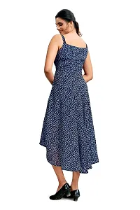 Mrutbaa Women's Wear Blue Colour Chiffon Fabric Shoulder Strap Sleeve Causal Wear Printed Dress_XL-thumb1