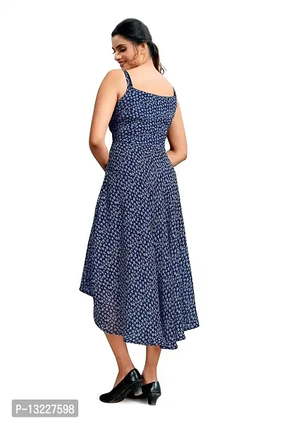 Mrutbaa Women's Wear Blue Colour Chiffon Fabric Shoulder Strap Sleeve Causal Wear Printed Dress_XL-thumb2