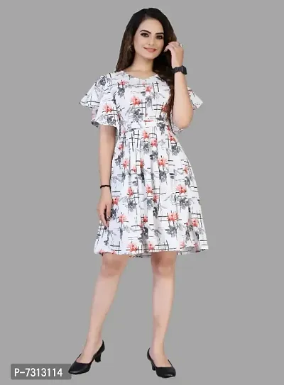 Stylish Crepe Printed Fit  Flare Dress For Women