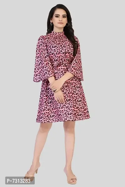 Stylish Crepe Printed Fit  Flare Dress For Women